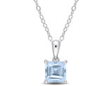 1.50 Carat (ctw) Princess-Cut Blue Topaz Solitaire Pendant Necklace in Sterling Silver with Chain